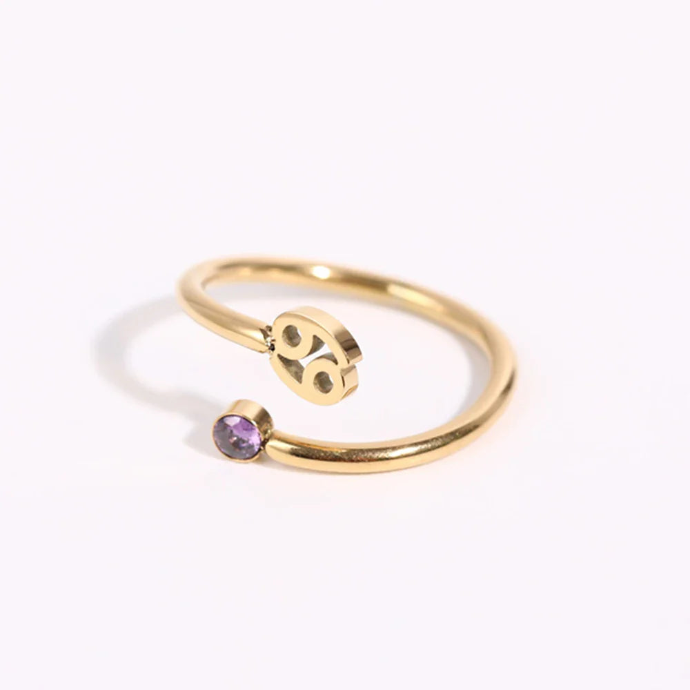 Anillo de Oro Signo del Zodiaco 12 Constelaciones cáncer