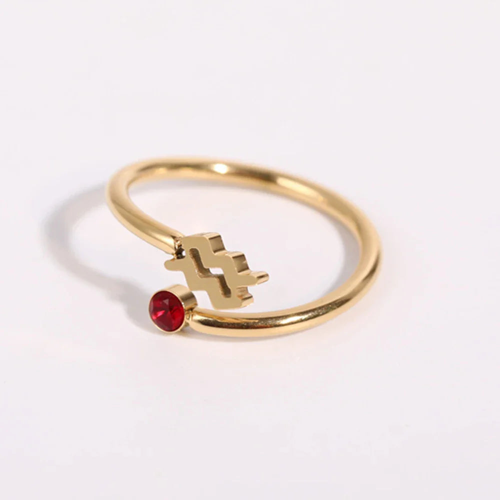 Anillo de Oro Signo del Zodiaco 12 Constelaciones acuario