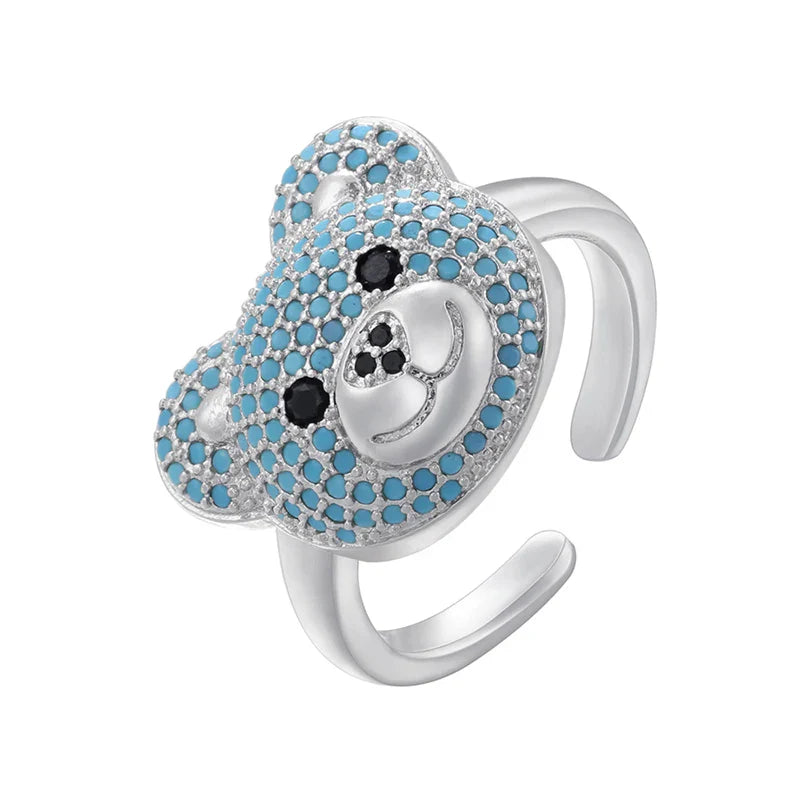 Anillo Oso Piedra Plata Y Azul