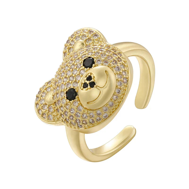 Anillo Oso Piedra Oro Y Blanco