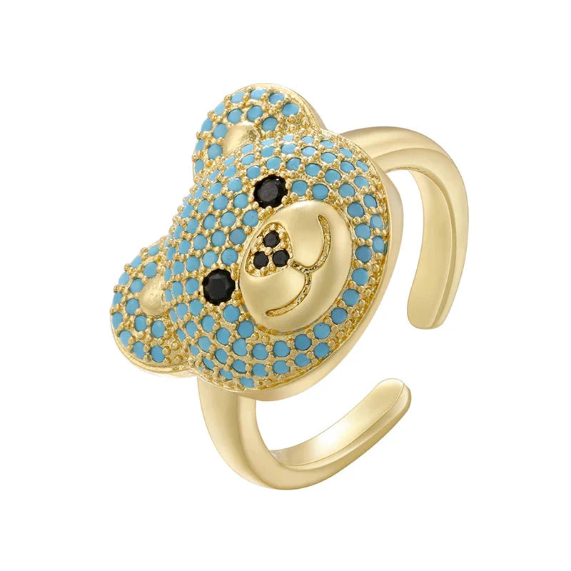 Anillo Oso Piedra Oro Y Azul