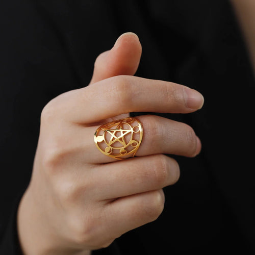 Anillo Pentáculo Hechicería Anillo Wicca oro