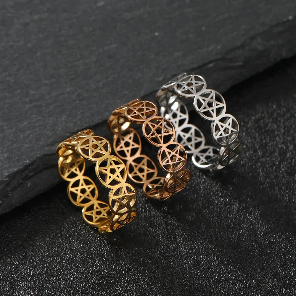 Anillo Pentáculo Brujería Mujer Anillo Wicca oro