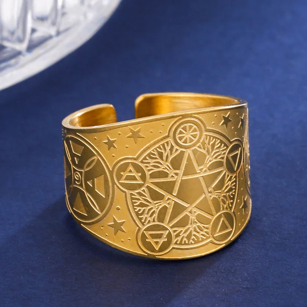 Anillo Pentagrama Tetragrama Brujería Hechicería oro