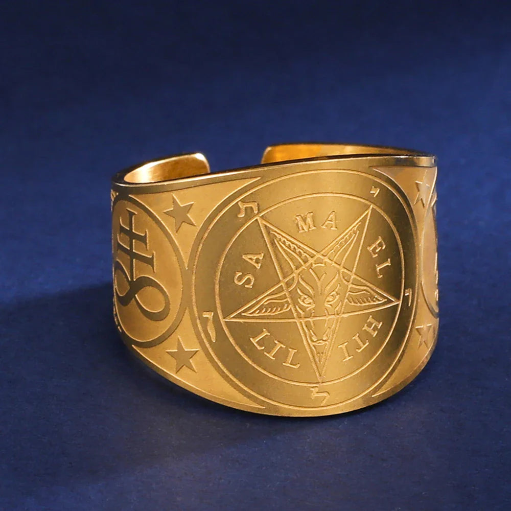 Anillo Pentagrama Tetragrama Brujería Hechicería oro
