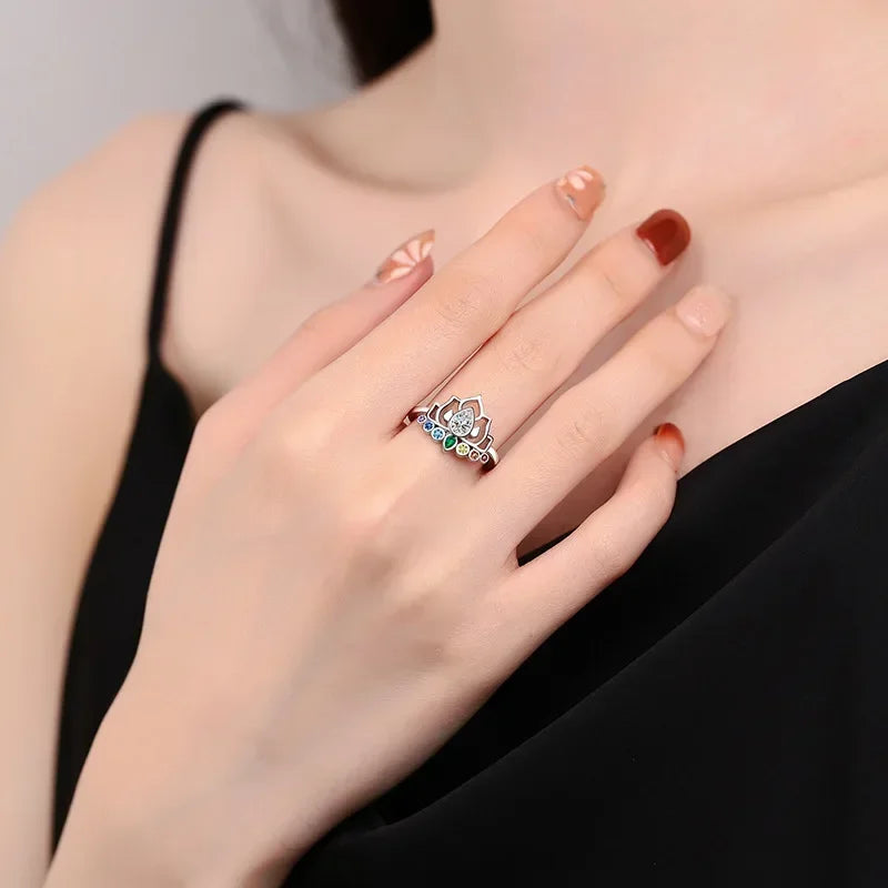 Anillo Piedra 7 Chakras Flor de Loto Mujer