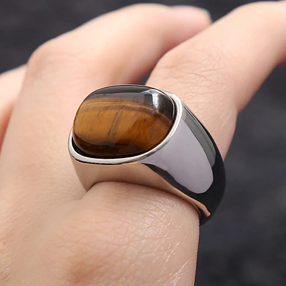 Anillo Piedra Ojo de Tigre Hombre Mujer plata