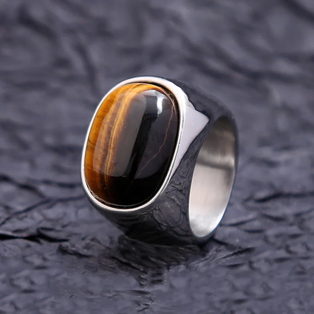 Anillo Piedra Ojo de Tigre Hombre Mujer plata