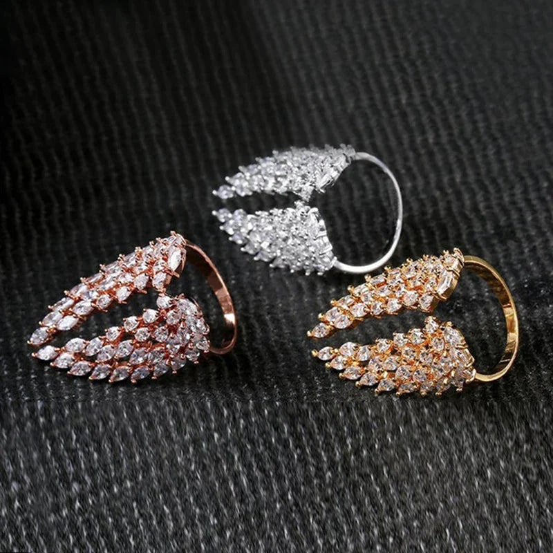 Anillo Pluma en Zirconio oro