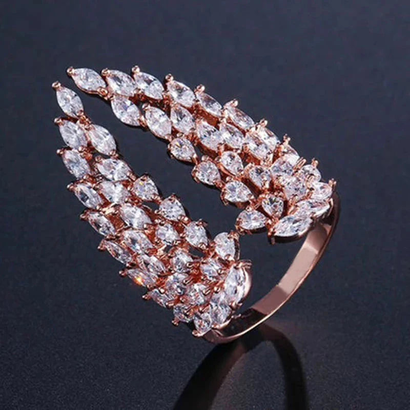 Anillo Pluma en Zirconio oro rosa