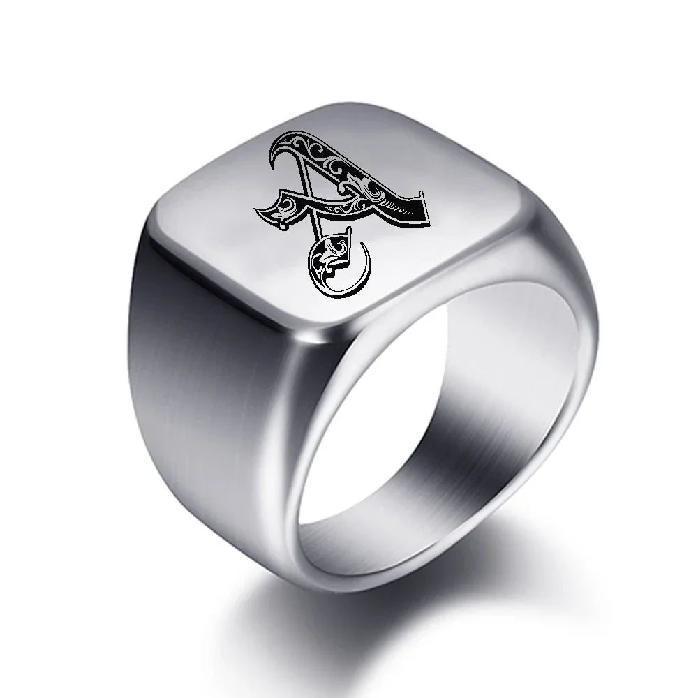 Bague pour homme argentée initiale - lettre