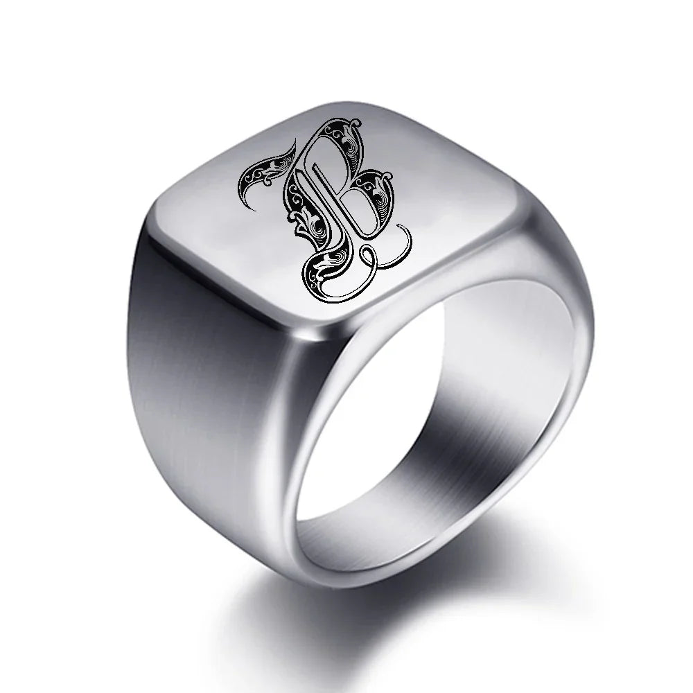 Bague pour homme argentée initiale - lettre