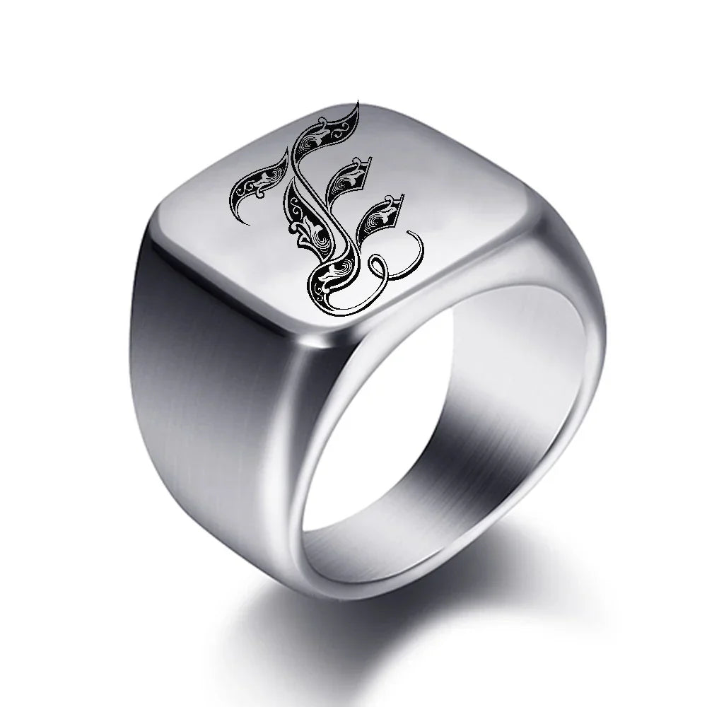Bague pour homme argentée initiale - lettre