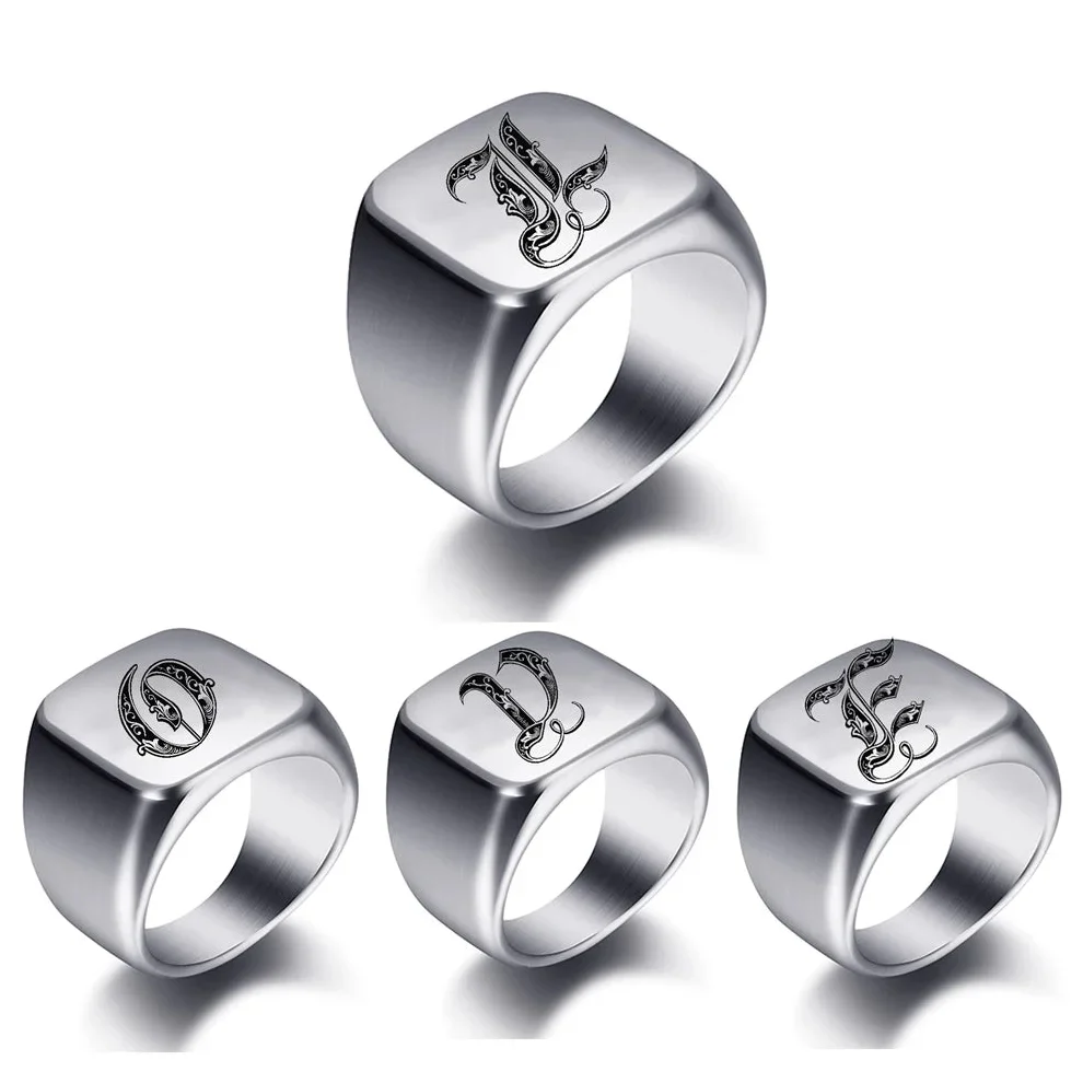 Bague pour homme argentée initiale - lettre