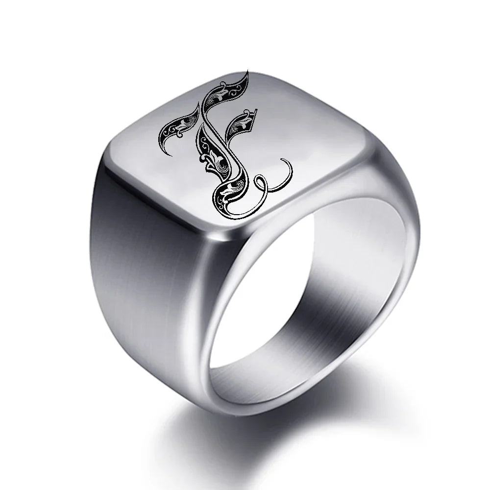 Bague pour homme argentée initiale - lettre