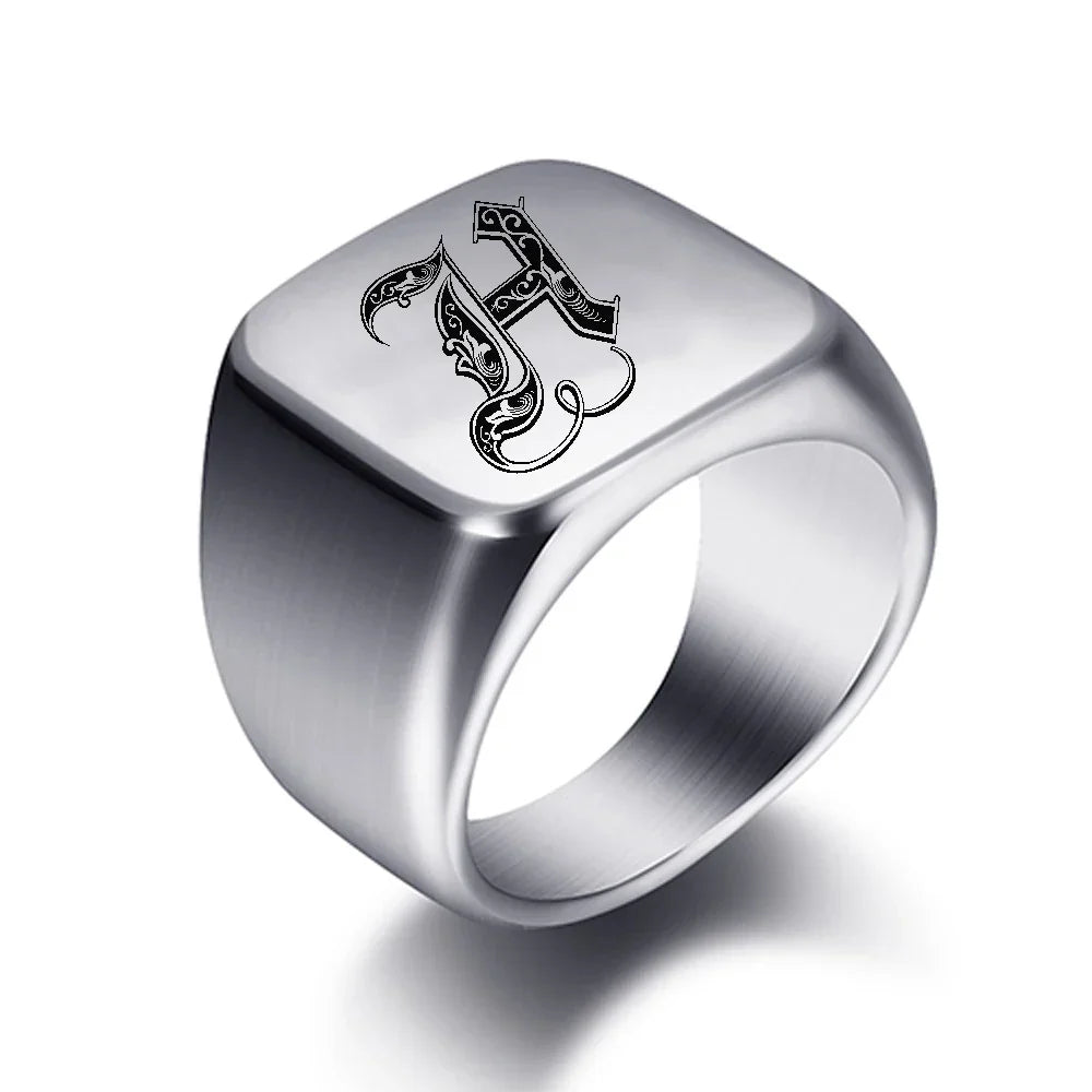 Bague pour homme argentée initiale - lettre
