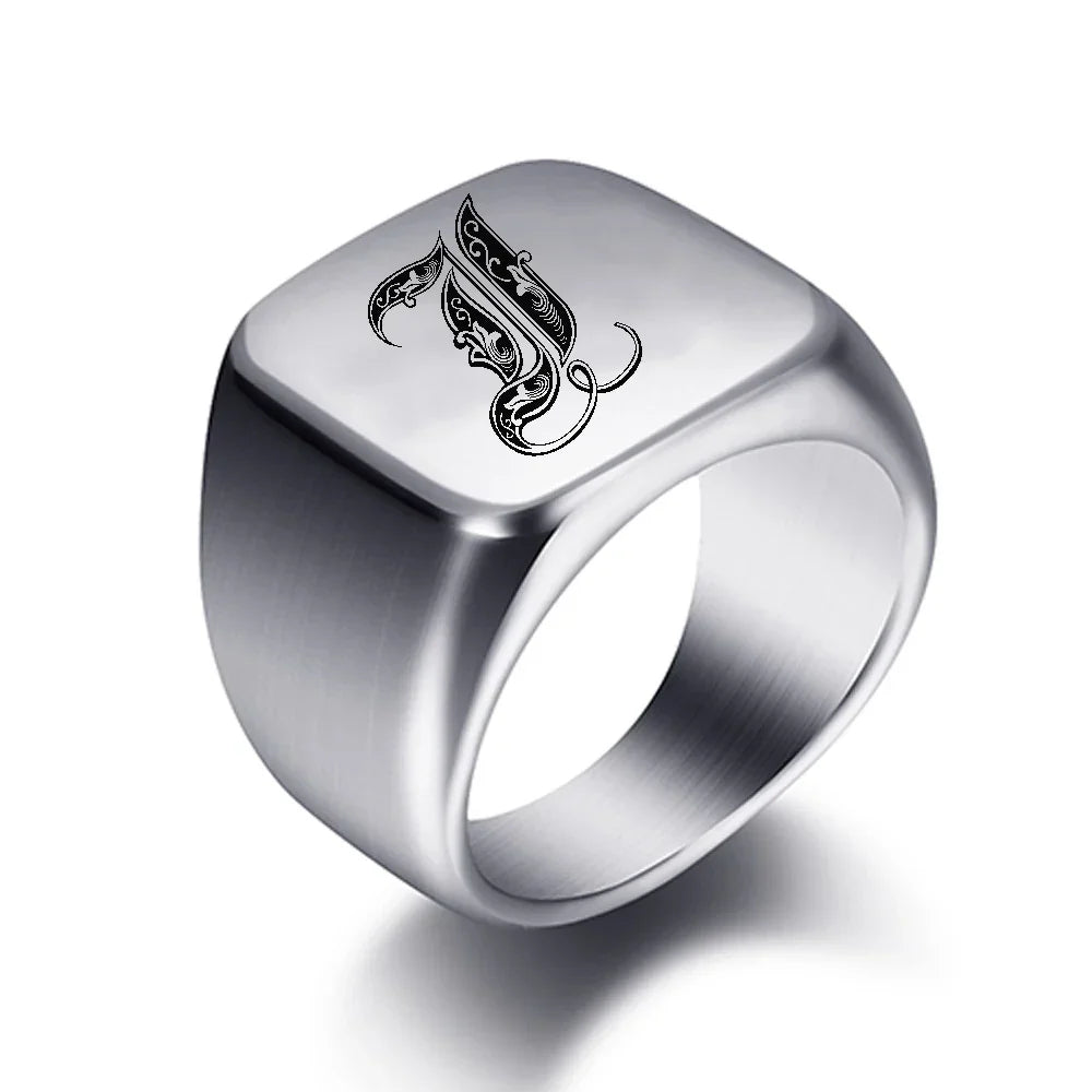 Bague pour homme argentée initiale - lettre
