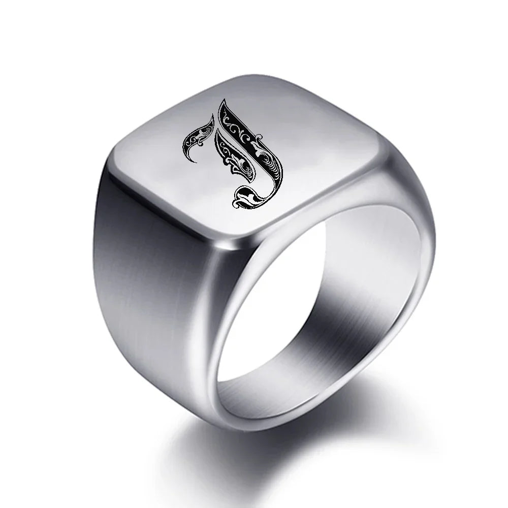 Bague pour homme argentée initiale - lettre