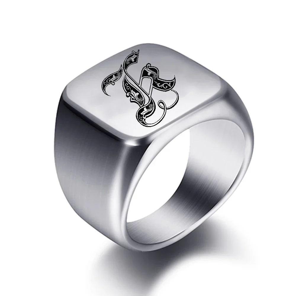 Bague pour homme argentée initiale - lettre