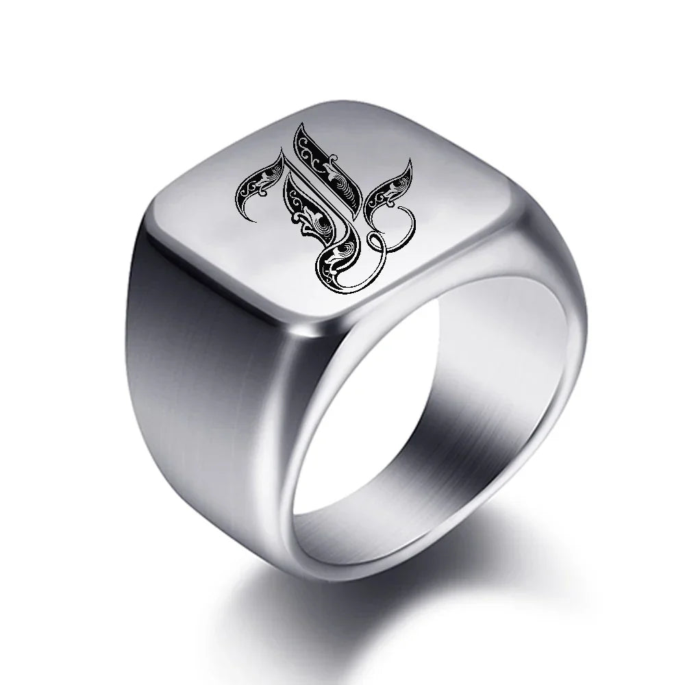 Bague pour homme argentée initiale - lettre