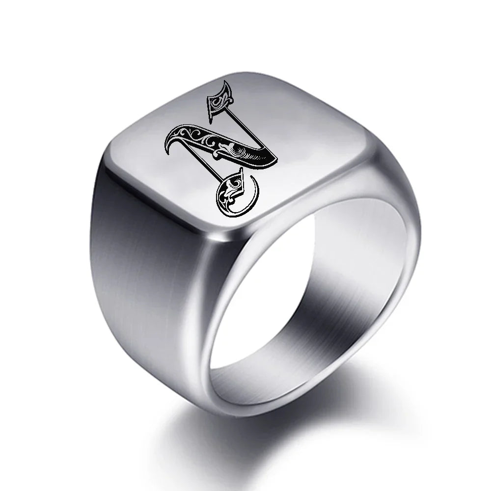 Bague pour homme argentée initiale - lettre
