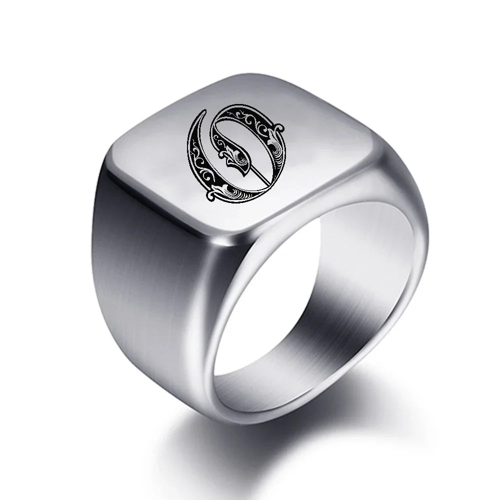 Bague pour homme argentée initiale - lettre