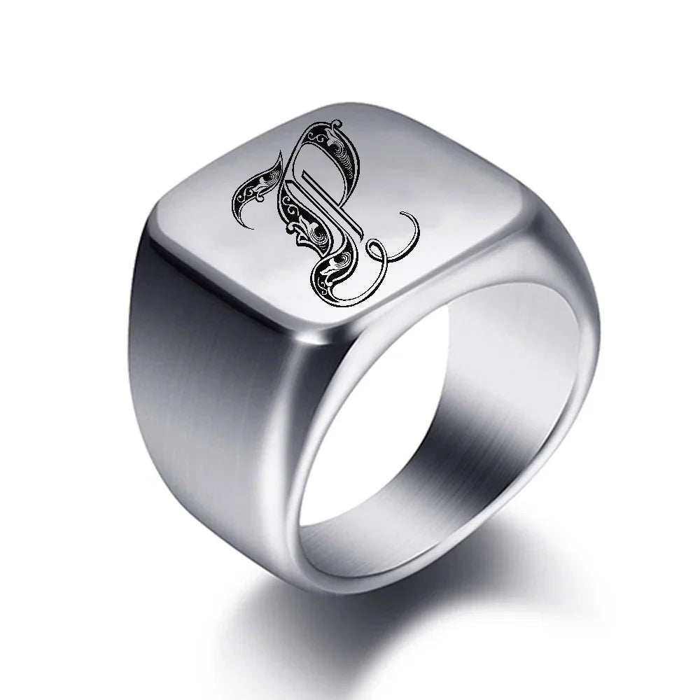 Bague pour homme argentée initiale - lettre