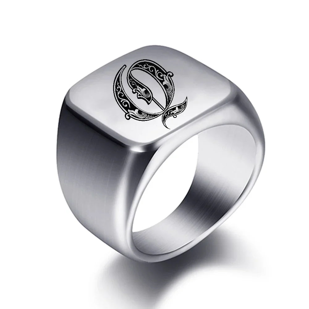 Bague pour homme argentée initiale - lettre