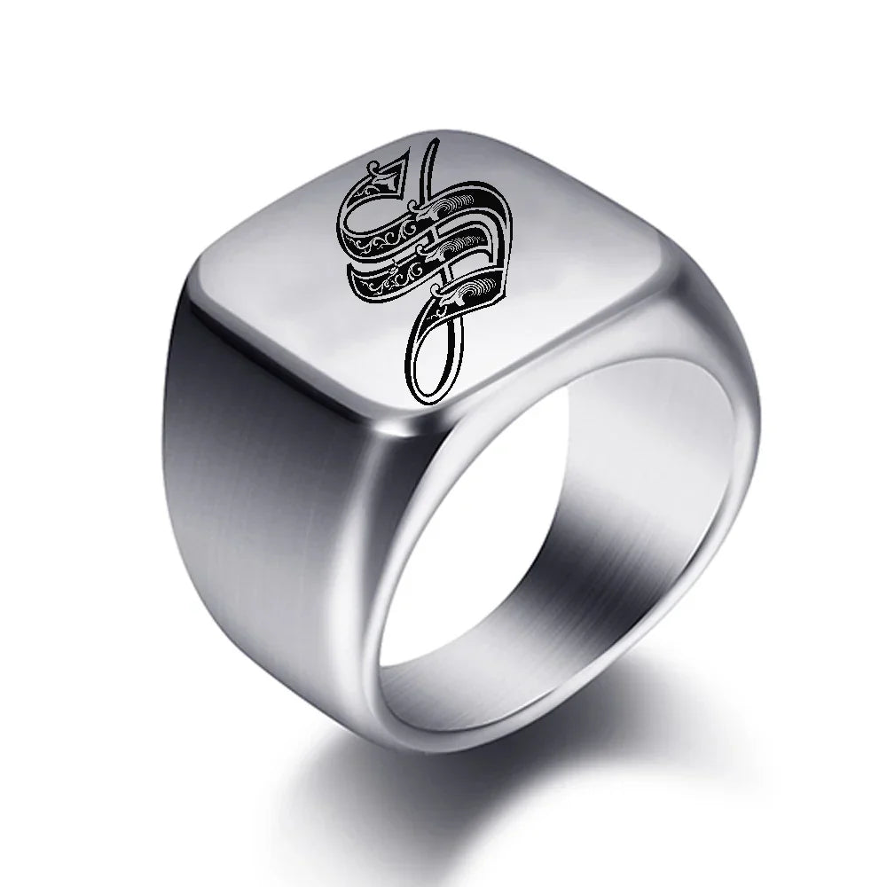 Bague pour homme argentée initiale - lettre