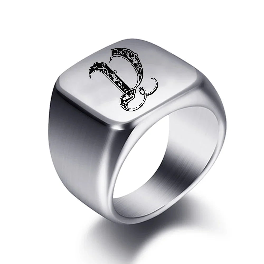Bague pour homme argentée initiale - lettre