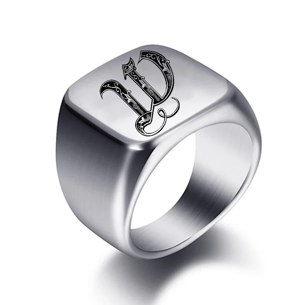 Bague pour homme argentée initiale - lettre