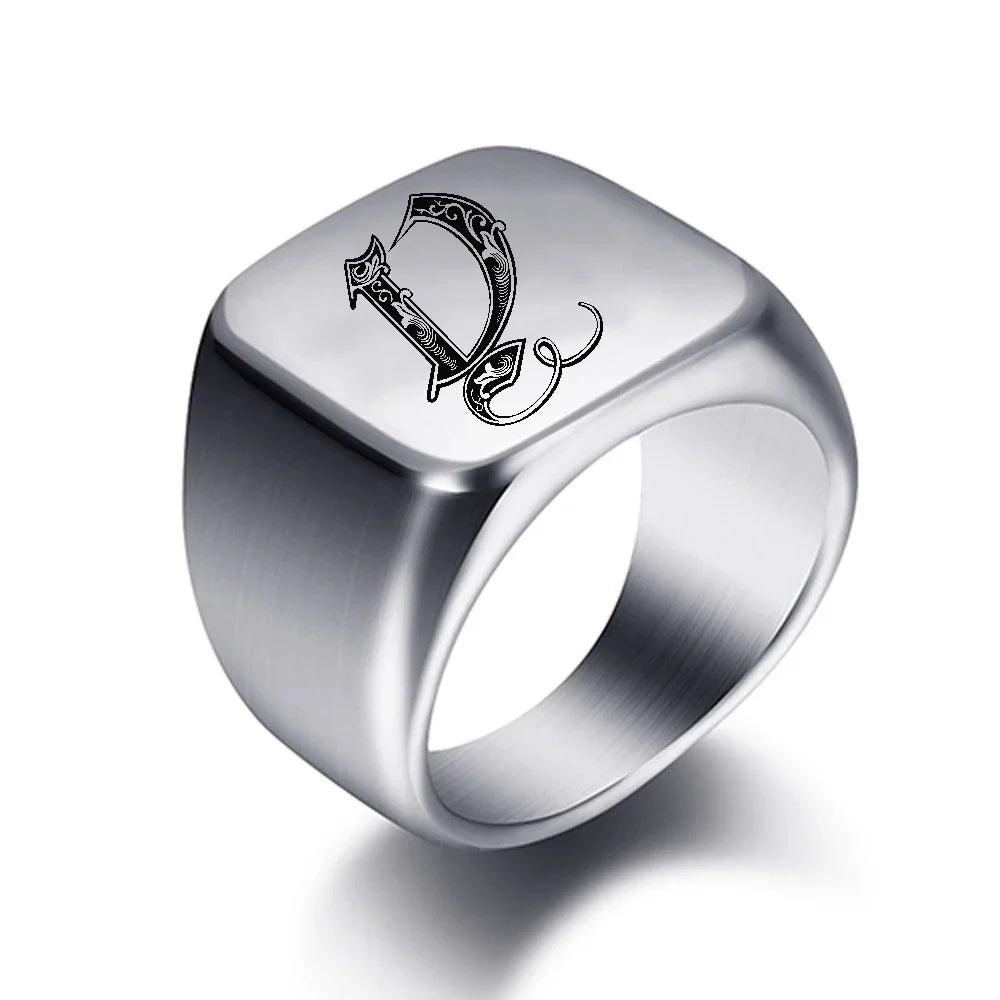 Bague pour homme argentée initiale - lettre
