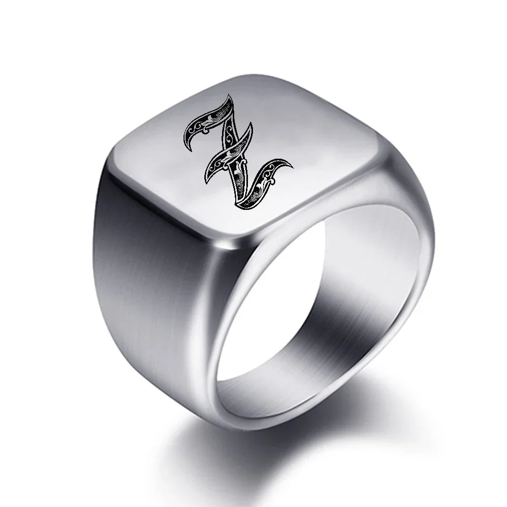 Bague pour homme argentée initiale - lettre