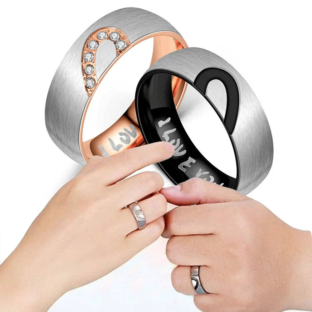 Anillo Prueba de Amor "I Love You" con Corazón Negro o Cristal oro rosa