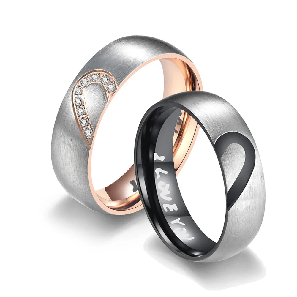 Anillo Prueba de Amor "I Love You" con Corazón Negro o Cristal negro