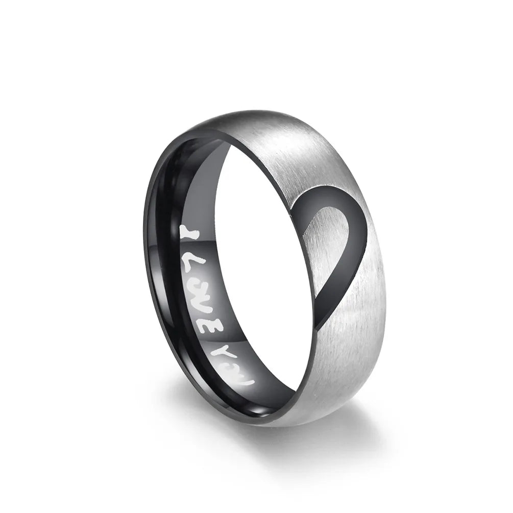 Anillo Prueba de Amor "I Love You" con Corazón Negro o Cristal negro
