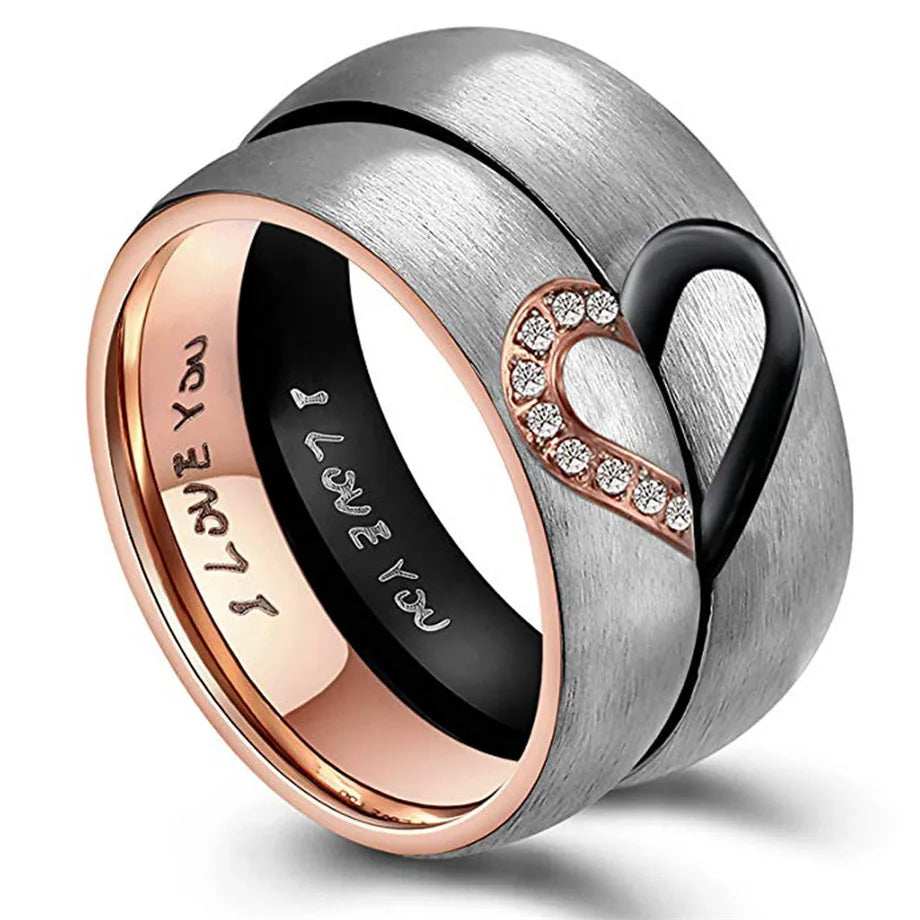 Anillo Prueba de Amor "I Love You" con Corazón Negro o Cristal oro rosa