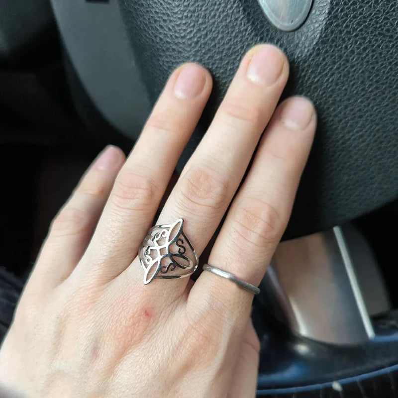 Anillo de Protección Nudo de Bruja Anillo Hombre Mujer Wicca plateado
