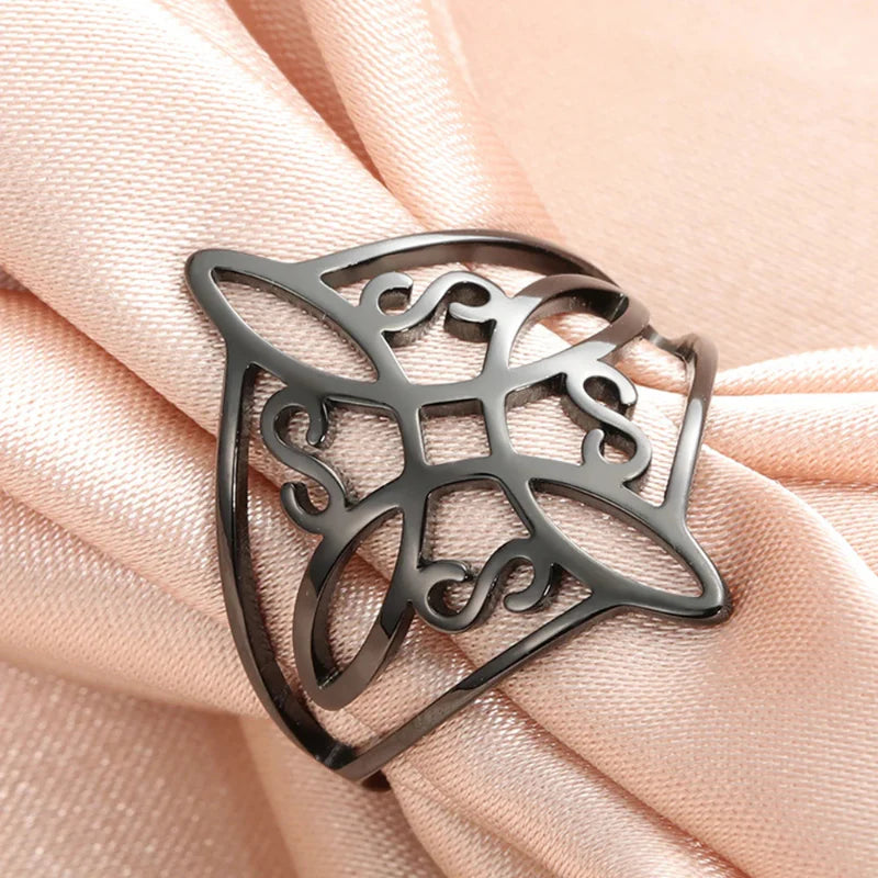 Anillo de Protección Nudo de Bruja Anillo Hombre Mujer Wicca negro