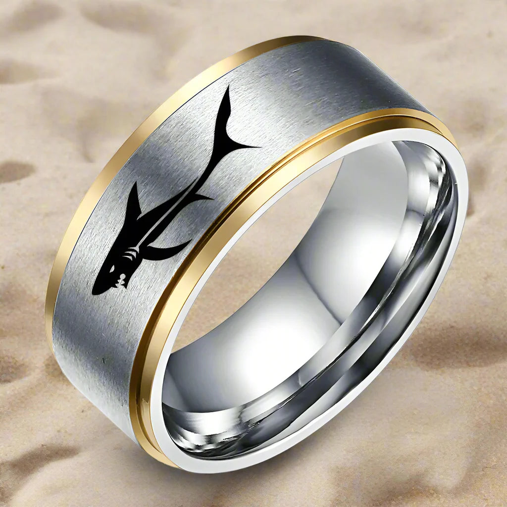 Anillo Tiburón Negro o Plateado plata