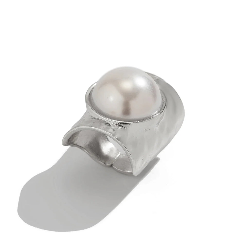 Anillo Retro Mujer con Perla plata
