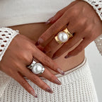 Anillo Retro Mujer con Perla oro