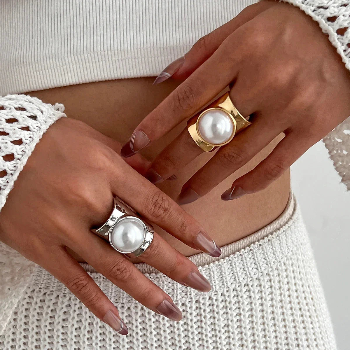 Anillo Retro Mujer con Perla oro