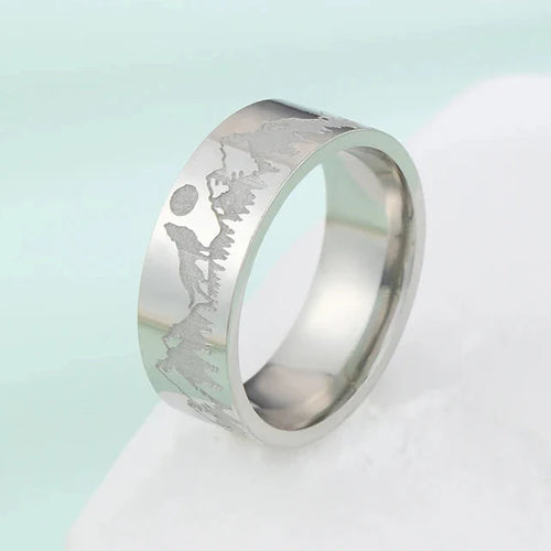 Anillo Retro Montañas León y Sol plata