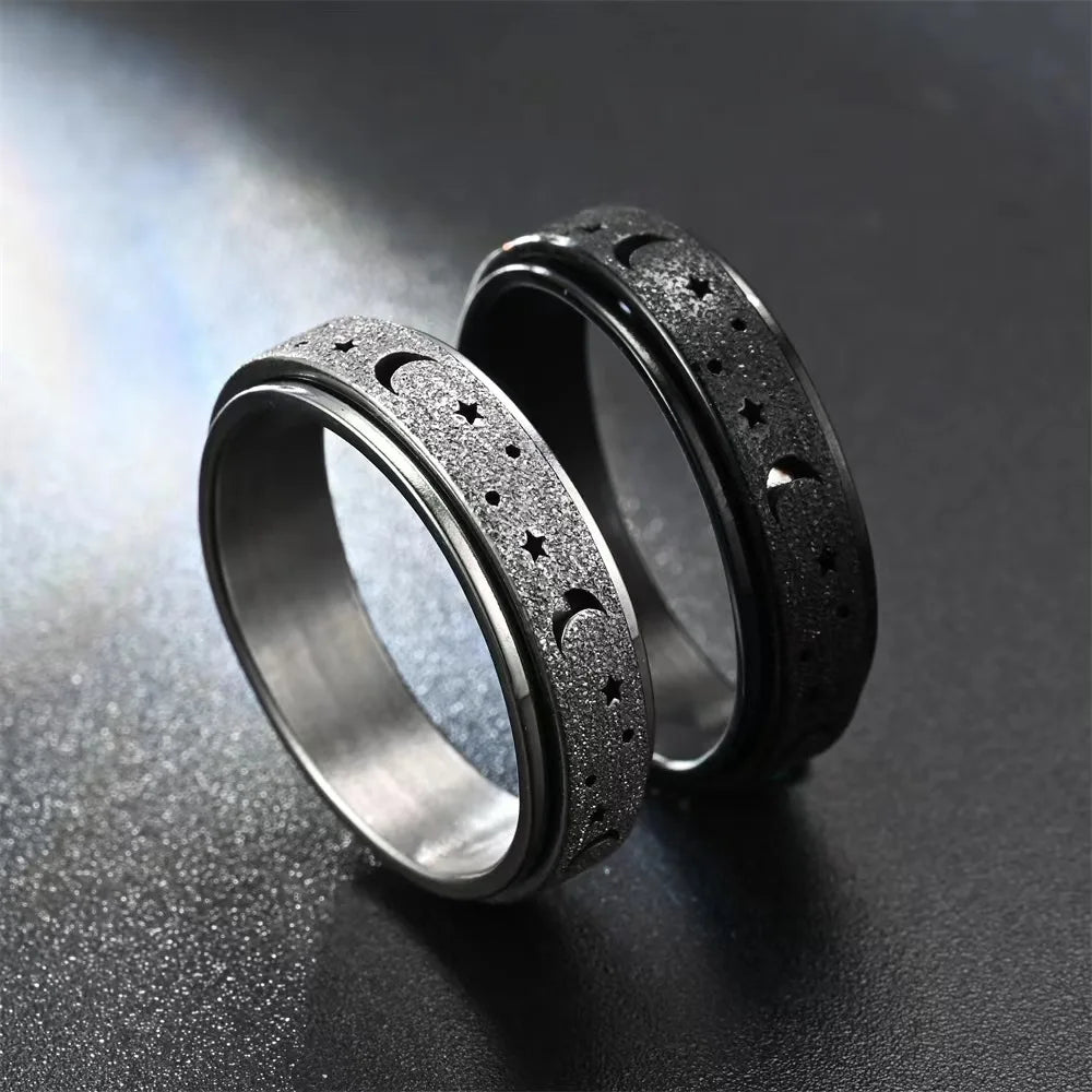 Anillo Giratorio con Cuartos de Luna para Hombre negro