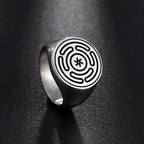 Anillo Rueda de Hécate Strophalos Brujería Wicca plata