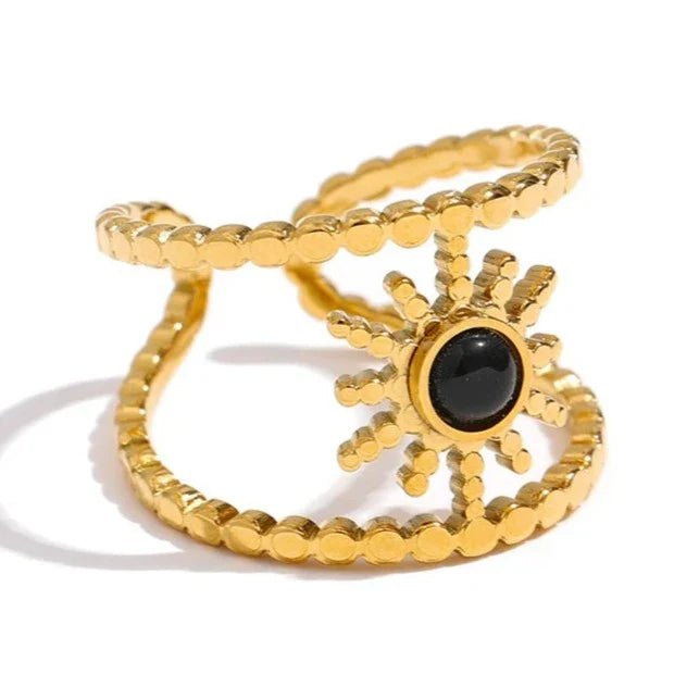 Anillo Sol Con Piedra Negra