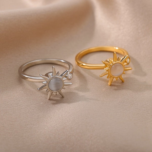 Anillo Sol Mujer Piedra de Ópalo Anillo Astro