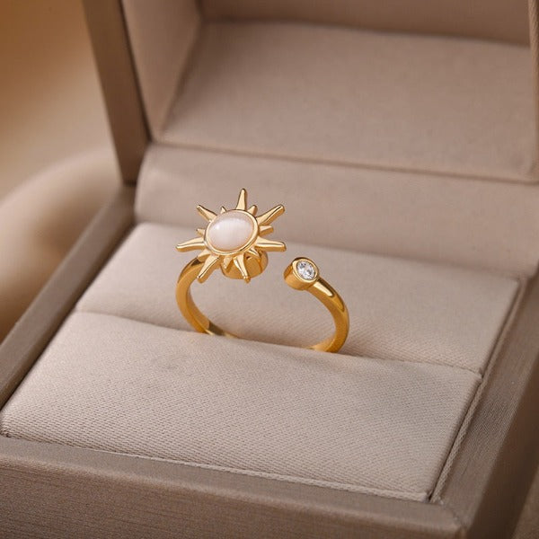 Anillo Sol Mujer Piedra de Ópalo Anillo Astro oro
