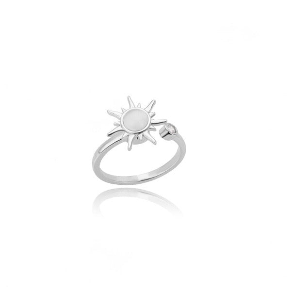 Anillo Sol Mujer Piedra de Ópalo Anillo Astro Plata